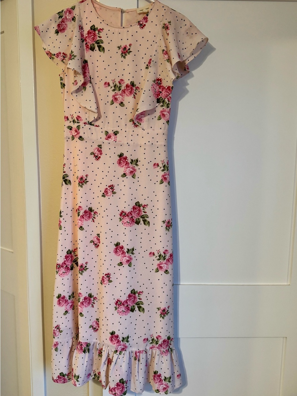 Floral Ruffle Midi Dress in Light Pink size S